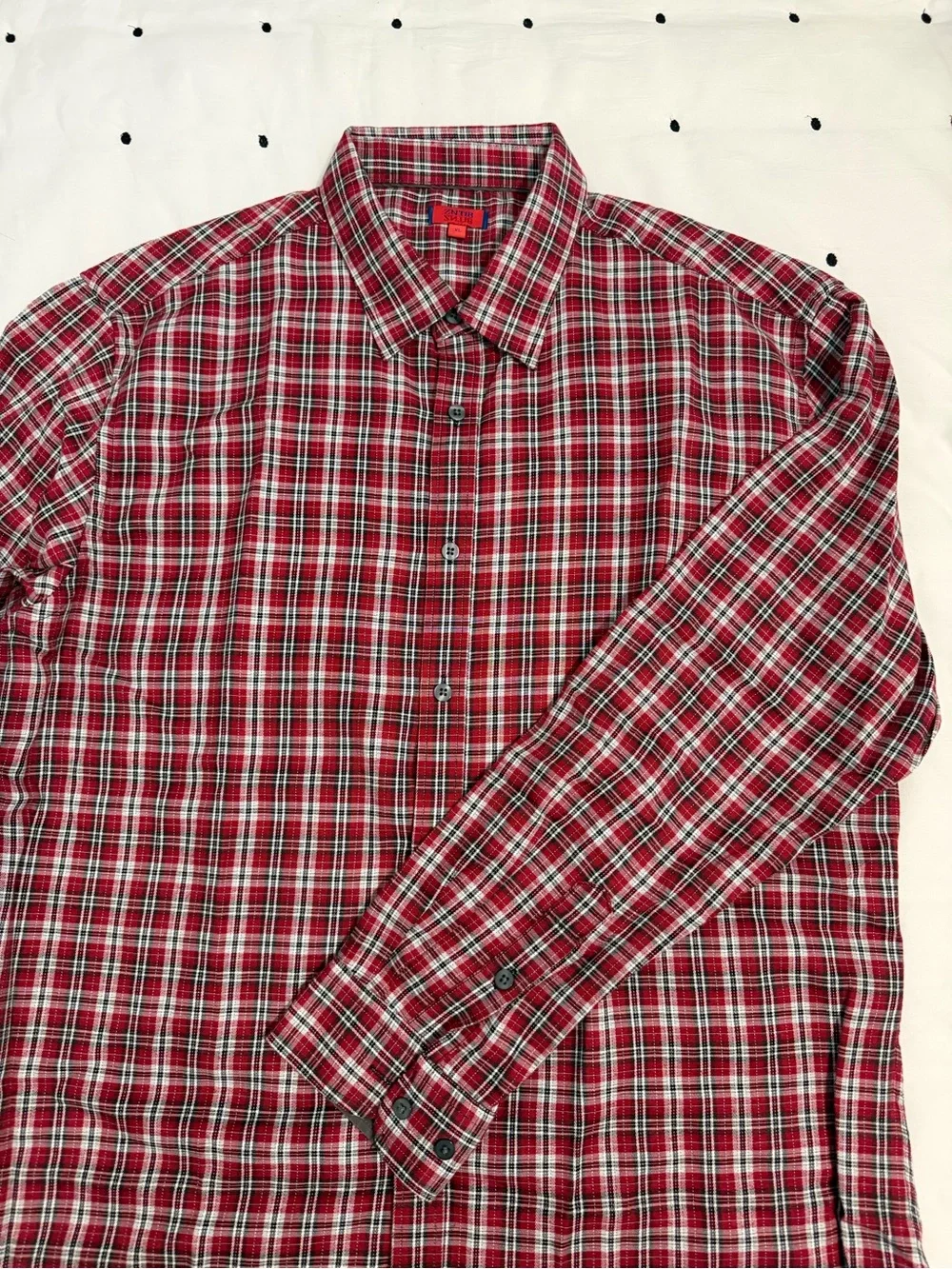 Men's Red Plaid Long Sleeve Button-Up Shirt